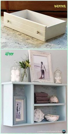 the before and after photos show how to paint an old dresser or bookcase with chalk paint