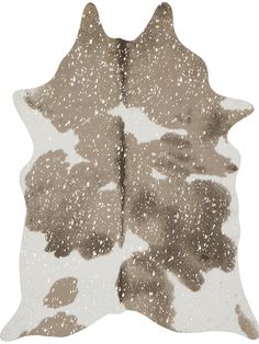 a brown and white cowhide rug with spots on it's back, against a white background