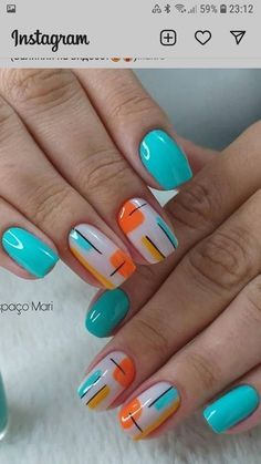 Orange Nail, Coral Nails, Colorful Nail, Cute Gel Nails, Nails 2023, Short Acrylic Nails Designs