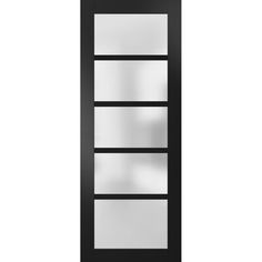 a black door with three glass panels