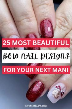 OMG these bow nail inspiration designs are perfect for Christmas! Nail Designs Bling, Bow Nail Designs, Inspiration Designs, Bow Nail, Christmas Manicure, Nail Art For Beginners, Spring Nail Designs, Nail Art Designs Summer, Winter Nail Art