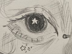 a pencil drawing of an eye with stars on its iris and the bottom part of it