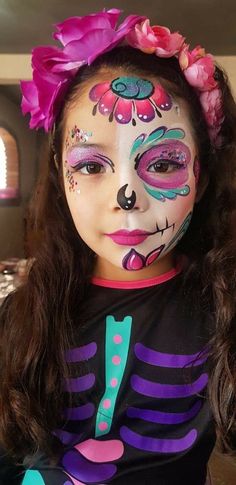 Kids Catrina Makeup, Day Of The Dead Face Paint Simple, Day Of The Dead Face Paint Kids, Dia De Los Muertos Face Paint Ideas Easy, Kids Day Of The Dead Makeup, Day Of The Dead Makeup Kids, Coco Face Paint, Catrina Makeup Kids, Catrina Face Paint