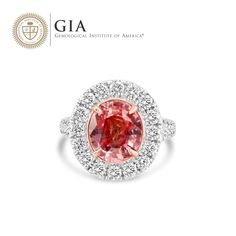 Discover the epitome of luxury with our Rare Sri Lankan Unheated 5.31 Carats Padparadscha Sapphire and Diamond Ring. Crafted with precision and passion, this ring boasts a vibrant Padparadscha Sapphire, known for its rare pink-orange hue. Adorned with sparkling diamonds, experience elegance and exclusivity like never before. Luxury Gia Certified Round Halo Ring, Luxury Red Gia Certified Rings, Luxury Pink Gia Certified Diamond Ring, Luxury Ruby Ring With Diamond Halo, Luxury Red Diamond Ring With Halo Design, Luxury Red Rings With Halo Design, Luxury Red Halo Design Rings, Dazzling Gia Certified Ruby Ring, Exquisite Gia Certified Ruby Diamond Ring