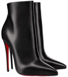 Winter Heeled Boots With Red Sole And Pointed Toe, Elegant Heeled Boots With Red Sole For Winter, Elegant Winter Boots With Red Sole, Formal Winter Boots With Red Sole, Black High Ankle Boots With Red Sole, Black Ankle-high Boots With Red Sole, Black Boots With Red Sole, Closed Toe, Fitted Almond Toe Boots With Red Sole, Chic Boots With Red Sole And Pointed Toe