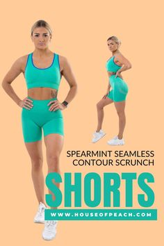 Spearmint gym shorts from the new Contour collection. These scrunch bum shorts are High Waisted ♡ Seamless ♡ and accentuate your curves with scrunch booty. Compression fabric “sucks you in and smooths you out” These seamless gym shorts are the perfect, practical addition to any gym wardrobe. Green Contour, Bum Shorts, Scrunch Shorts, Compression Fabric, Gym Shorts, High Waisted, Gym, Wardrobe