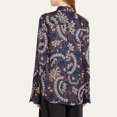 A.L.C. "Aiden" top features an abstract paisley and floral print Approx. 29.5"L from shoulders to hem Spread collar; button front Long sleeves; button cuffs Back yoke with inverted pleat Rounded hem Relaxed fit Viscose Dry clean Imported