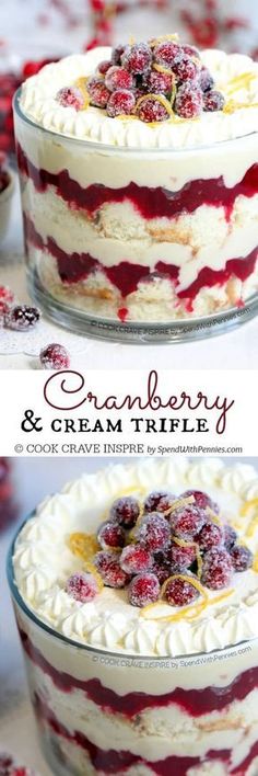 two pictures of a cake with cranberry toppings on top and the bottom