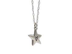 Sterling Silver Star Necklace - Cute Star with Heart Pendant Silver Star Necklace, Star Necklace Silver, Star Charm Necklace, Cute Star, Necklace Cute, Cute Stars, Polymer Clay Beads, Love Bracelets, Beaded Choker