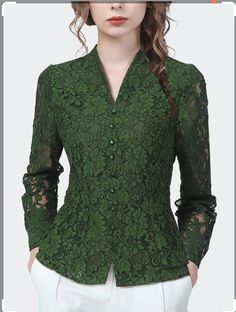 Lace Shirts For Women, Blouse Brokat, Ruffled Tops, Jacquard Blouse, Stylish Tops For Women, Shirt Blouses Women's, Women Blouses Fashion, Chic Shirts