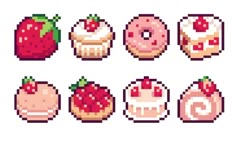 pixelated cupcakes and donuts with different toppings