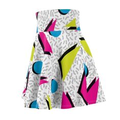 Featuring a cool retro Memphis geometric pattern like the ones popular in the 80s and 90s.A versatile fit skater skirt with a cozy, soft touch and a casual look. Inspired by the freedom of creativity, it will instantly become your everyday favorite..: 95% Polyester 5% Spandex.: Versatile fit.: Printed on care label in black color.: White thread color Retro Mini Skirt With Stretch, Retro Stretch Mini Skirt For Summer, Retro Flared Mini Skirt For Summer, Retro Skirted Skort For Summer, Retro Full Mini Skirt For Spring, Retro Flared Mini Skirt For Spring, Summer Retro Skirted Skort, Retro Fitted Mini Skirt, Retro Flared Skort With Lined Skirt