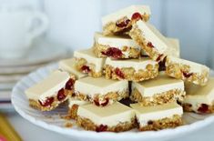 a white plate topped with pieces of cake