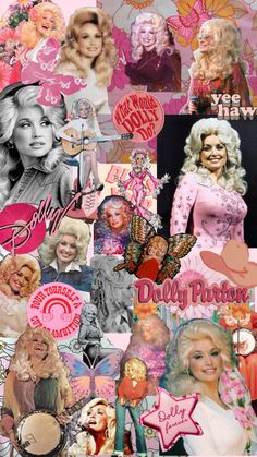 a collage of marilyn monroe pictures with pink and red hearts on the bottom right side