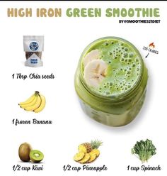 a green smoothie is shown with ingredients to make it look like a smoothie