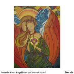 an angel with wings holding a flower in his hand and the words from the heart angels print