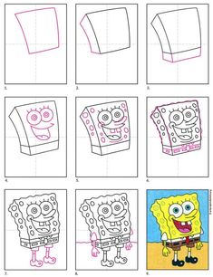 how to draw spongebob step by step instructions for kids and beginners with pictures