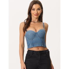 It could always show your sultry side with confidence. Padded bust with underwire for extra push-up support, which forms to your body. Adjustable spaghetti straps for several wearing styles as you like, non-slip design on the inner side to prevent fall, hidden for a smooth back. Machine Wash Cold with Like Color. Pair with the shorts for many occasions. Jeans Corset, Back Machine, Shipt Shopper, Fall Prevention, Sweetheart Neck, Online Purchase, Push Up, Fitness Fashion, Sleeve Styles