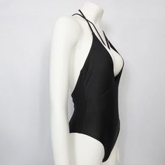 Material: Lycra, Nylon, SpandexWith Pad: No Black Triangle Top Bodysuit For Swimming, Stretch Triangle Top Swimwear For Club, Black Stretch Backless Leotard, Black Backless Leotard For Swimming, Black Elastane Bodysuit For The Beach, Black Backless Leotard For Summer, Backless Black Leotard For Summer, Black Backless Summer Leotard, Summer Black Backless Leotard