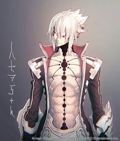 an anime character with white hair wearing armor