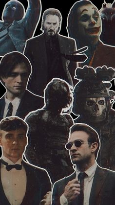 a collage of people in suits and masks