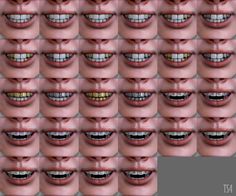 many different images of mouths with yellow eyes and white teeth, all showing the same amount of