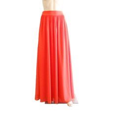 "It is made from soft and good quality Chiffon fabric. This is made to order in your measurements. Skirt length: 38\" .It can be made longer or shorter. It is made with a zipper. You can choose other color from the color chart. When you order please give me your measurements: 1: The length of skirt from the top of the waistline to bottom hem . 2: Waist ( where you want the waistline to be) . 3: Hips ( around the fullest part) 4: And your color choice. Tailoring time: 1-2 weeks before shipping. C Fitted Chiffon Tulle Skirt, Red Gathered Maxi Skirt For Summer, Red Skirt With Elastic Waistband, Red Tiered Maxi Skirt With Elastic Waistband, Red Relaxed Maxi Skirt With Gathered Detail, Red Full Skirt With Elastic Waistband, Red Full Length Skirt For Spring, Full Length Red Skirt For Spring, Red Full Length Spring Skirt