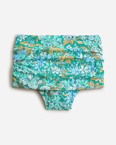 J.Crew: Ruched High-rise Full-coverage Bikini Bottom In Aqua Blooms For Women Low Cut, For Women, Clothes