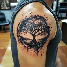 Dazzling Upper Arm Tattoos For Men Tattoo Files Realism Tattoos Men, Tree Of Life Tattoo Men Leg, Shoulder Cap Tattoo For Men, Inner Bicep Tattoo Men Ideas, Upper Shoulder Tattoo Men, Tree Of Life Tattoo Men, Upper Arm Tattoo Men, Inside Bicep Tattoo Mens, Tattoo Skills