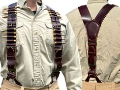 Leather Hunting Suspenders, Cartridge holder on suspenders, Authentic Hunting Gear, Gift for Him, Suspenders Men, Tactical Durable Shell Belt, Ammo Chest Rig for Outdoor Enthusiasts  Have you been looking for authentic & handmade hunting suspenders? Then you've come to the right shop!  The saying goes, legends are not born, they are made. Our Men's Hunting Suspenders are the most authentic handmade leather suspenders you can find in today's market.  This is the kind of American product that will Cowboy Suspenders, Leather Suspenders Men, Tactical Harness, Suspenders Outfit, Shell Belt, Tactical Gear Loadout, Suspenders Men, Leather Suspenders, Chest Rig