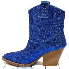 If You Don't See The Size You Need, Please Message Us Or Comment On The Listing, And We Will Check For You. Be The Center Of Attention In These Sparkly Rhinestone Cowboy Boots New In Box Faux Leatherette Rhinestone Encrusted Uppers Lightly Padded Insole Chunky Block Heels Heel Height: 3 In. Fitting: True To Size. Regular Fit. Trendy Blue Boots With Rhinestones, Blue Rhinestone Boots For Fall, Blue High Heel Boots With Rhinestones, Blue Party Boots With Rhinestones, Blue Rhinestone Party Boots, Ugg Leather Boots, Tan Leather Ankle Boots, Lace Ankle Boots, Suede Chukka Boots