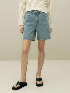 Editor's Notes The denim shorts are made of premium bossa fabric that has a fitted fit.- Not flimsy summer shorts- Long shorts design- Can wear dailyMeasurements(in.)S / M / L- Length: 16.93 in. / 17.32 in. / 17.72 in.  - Waist: 13.98 in. / 14.96. in. / 15.94 in.  - Hip: 19.09 in. / 20.08 in. / 21.06 in.  - Front Rise: 12.01 in. / 12.4 in./ 12.8 in.  - Back Rise : 14.96 in. / 15.35 in. / 15.75 in.  - Thigh: 12.01 in. / 12.4 in. / 12.8 in.  - Bottom Hem: 11.81 in. / 12.2 in. / 12.4 in. Summer Jeans With Built-in Shorts, Relaxed Fit Short Leg Summer Jeans, Summer Mid-rise Cotton Bermuda Shorts, Mid-rise Cotton Bermuda Shorts For Summer, Summer Relaxed Fit Short Leg Jeans, Medium Wash Knee-length Jean Shorts For Summer, Summer Mid-rise Relaxed Fit Bermuda Shorts, Mid-rise Bermuda Shorts With Relaxed Fit For Summer, Summer Mid-rise Bermuda Shorts With Built-in Shorts