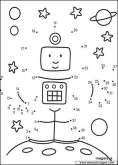 the dot to dot coloring page for kids with space and stars on it, as well as