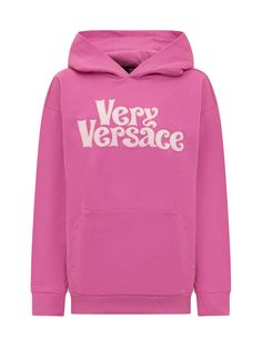 Long sleeved hoodie. Logo printed on the front. Maxi front pocket. Ribbed cuffs and bottom.Composition: 100% Cotton | Versace Sweatshirt With Hood Kids in Waterlily/Rose | FW23/24 Versace Kids, Versace Sweatshirt, Hoodie Logo, Kids Logo, Water Lilies, Fit Inspo, Fitness Inspo, Long Sleeve Hoodie, Patch Logo