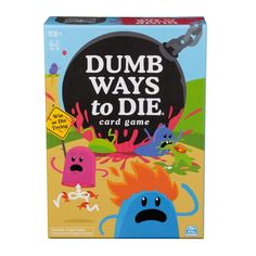 Introducing the Dumb Ways to Die Card Game by Spin Master Games! In this adult board game, you will win or die trying! To play this family board game for ages 12 and up, you will need 2-5 players. You can even play as a card game for couples. Welcome to Dumbville! While you’re here, your only goal is to make sure that your Beans don’t die. Fair warning, these bumbling Beans will ALWAYS find dumb ways to die. Their survival depends on a deck of cards that MIGHT help (but mostly won’t). So, in the Friendsgiving Games, Adult Card Games, Die Games, Funny Gifts For Men, Family Board Games, Adult Party Games, Chess Sets, Spin Master, Couple Games