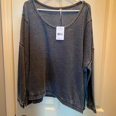 This Is A Great Free People Piece. Please Look At Video For A Better View. Dimensions: Length: 26 In Ptop: 32 In Soft-washed Comfy Long Sleeve Tops, Gray Crew Neck Tops For Athleisure, Comfortable Crew Neck Loungewear Tops, Comfy Long Sleeve Soft-washed Top, Comfy Soft-washed Long Sleeve Top, Sporty Long Sleeve Soft-washed Top, Sporty Soft-washed Long Sleeve Tops, Comfy Soft-washed Tops For Layering, Comfy Gray Crew Neck Top