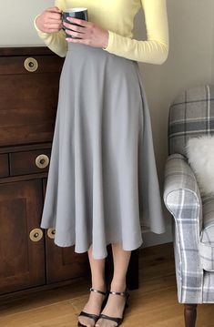 #fashion, #style, #outfitinspiration, #beauty Grey Midi Skirt Outfit, Long Grey Skirt Outfit, Gray Skirt Outfit, Grey Midi Skirt, Long Grey Skirt, Light Grey Skirt, A Line Skirt Outfits, Womens Skirt Outfits