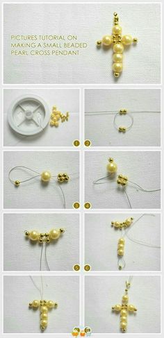 how to make a beaded cross ornament with beads and pearls - step by step instructions