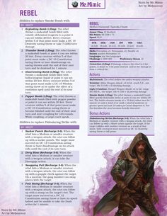 DnD 5e Full Bestiary Entry for Rebel by Me.Mimic Dnd Monsters Low Level, Dungeons And Dragons 5e, Dungeons And Dragons Classes, Dragon Rpg, Dnd 5e Homebrew, D D Monsters