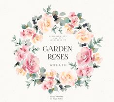 the garden roses logo is surrounded by pink flowers