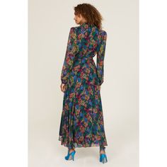 Multicolor floral print satin (100% Silk). Lining (100% Polyester). Hourglass. Long sleeves. Mock neck. Back zipper closure. 54.5" from shoulder to hemline. Imported. Multicolor Floral Print Midi Dress For Evening, Multicolor Floral Print Maxi Dress For Cocktail, Fall Floral Print Multicolor Maxi Dress, Fall Multicolor Floral Print Maxi Dress, Fall Multicolor Floral Maxi Dress, Silk Floral Print Maxi Dress For Fall, Silk Maxi Dress With Floral Print For Fall, Fall Floral Print Silk Maxi Dress, Fall Silk Maxi Dress With Floral Print