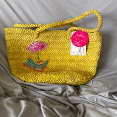 Beach Tote Bag Quacker Factory Color Yellow With A Chair And Umbrella Woven Material Two Pockets Inside Ties At Tip To Keep Sand Out Brand New With Tags Beach Tote Bag, Beach Tote Bags, Beach Tote, A Chair, Womens Tote Bags, Inside Pocket, Straw Bag, Umbrella, Tote Bag