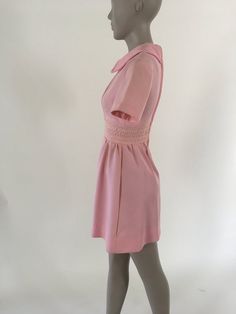 1970's pink polyester mini dress. Several discolored spots through out the dress (see photos)Size XS in womensMeasurements:B: 34"W: 26"H: 38"Shoulder to top of band: 11.5"Band height: 3"Bottom of band to hem:Sleeve length: 7.5" Daphne Scooby Doo Costume, Daphne Costume, Striped Shirt, Lincoln, 1970s, The Dress, High Neck Dress, Blue And White, Sleeve Length