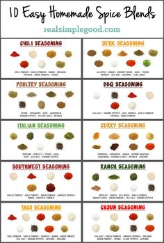 the different types of spices that are used to make homemade spice blends for cooking