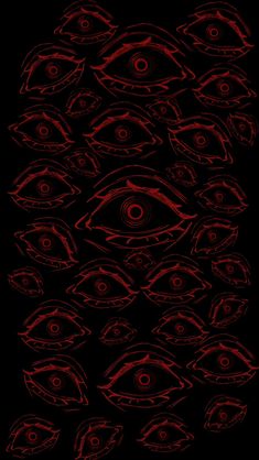 an image of many different eyes in red on black background with the words,'all seeing