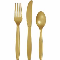 gold colored utensils and spoons on a white background