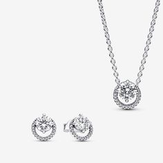 Sparkling Round Halo Necklace and Earring Set Earring And Necklace Set, Pandora Earrings, Pandora Necklace, Expensive Jewelry Luxury, Halo Necklace, Round Halo, Feminine Women, Halo Earrings Studs, Jewelry Luxury