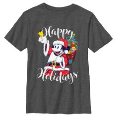 Who knew that dressing "mousey" could be so cute!? Celebrate Walt Disney's most iconic character with this officially licensed Disney Mickey Mouse and Friends Christmas Happy Holidays Mickey Boys' Graphic T-Shirt. This holiday-themed tee features Mickey dressed up as Santa Claus for Christmas carrying a bag filled with gifts with "Happy Holidays" surrounding him. Dress in style this holiday season with a new graphic tee today that is perfect for your next Christmas trip to Disneyland! Trip To Disneyland, Silhouette Christmas, Disney Boys, Friends Christmas, Fashion Christmas, Boys Graphic Tee, Large Clothes, Christmas Travel, Friends Happy