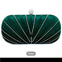 This Green Purse Is New With Tags/ Excellent Gift/ Good For Evening Purse/ Date Night/ Elegant. It’s Good For A Weddings Ans Church. Ships Immediately Portable Party, Rhinestone Handbags, Brown Leather Clutch, Luxury Clutch, Green Purse, Fabric Accessories, Rhinestone Decor, Evening Purse, Purse Accessories