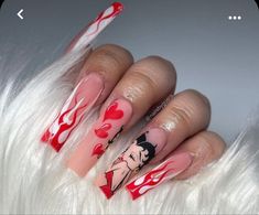 Valentine French Nails, Long Acrylic Nail Designs, Nail Designs Valentines, Dope Nail Designs, Glamorous Nails, Nails White, Long Acrylic Nails Coffin, Acrylic Nails Coffin Pink, White Polish